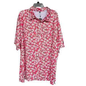 BRISIRA Polo Shirt Mens 3XL Pink Floral Print Golf Performance Stretch